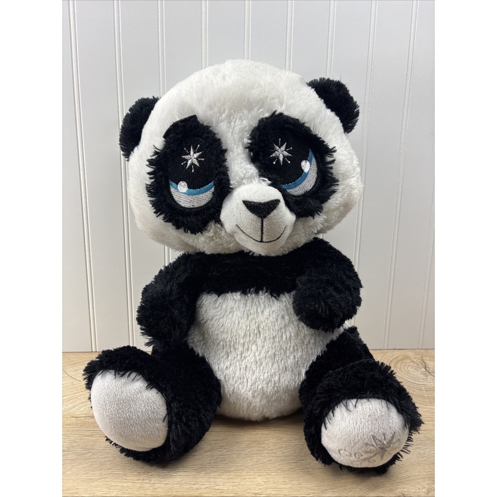 Peek-A-Boo Toys Panda Bear Plush Blue Glitter Eyes Ears & Feet Soft Stuffed Toy
